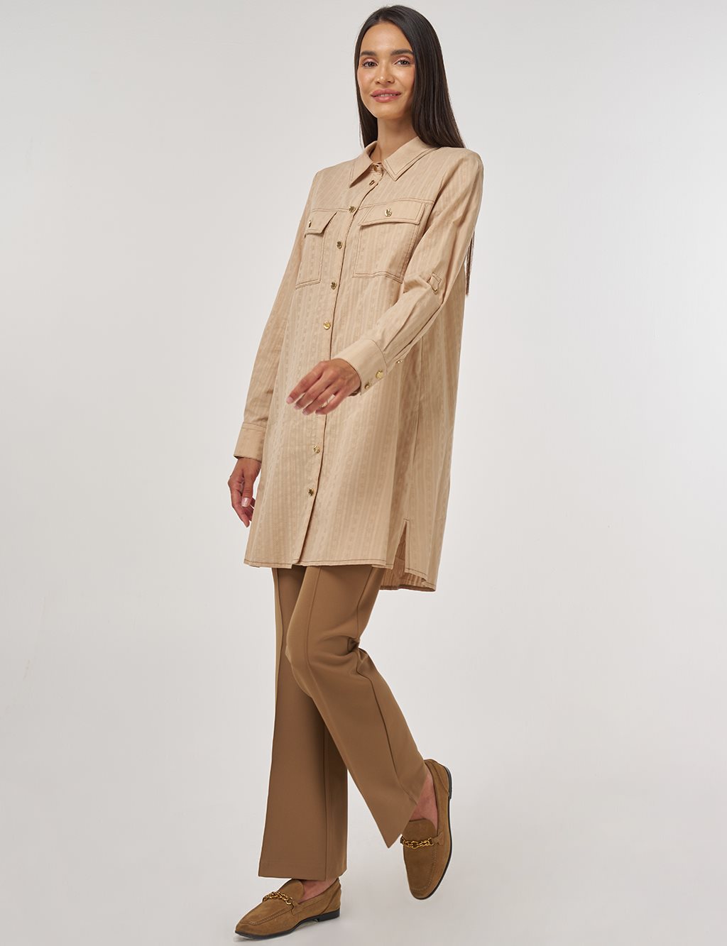 100% Cotton Double Pocket Tunic Beige