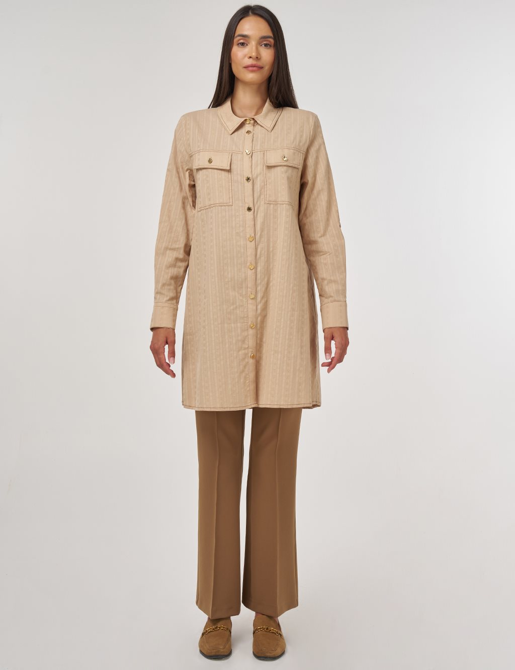 100% Cotton Double Pocket Tunic Beige