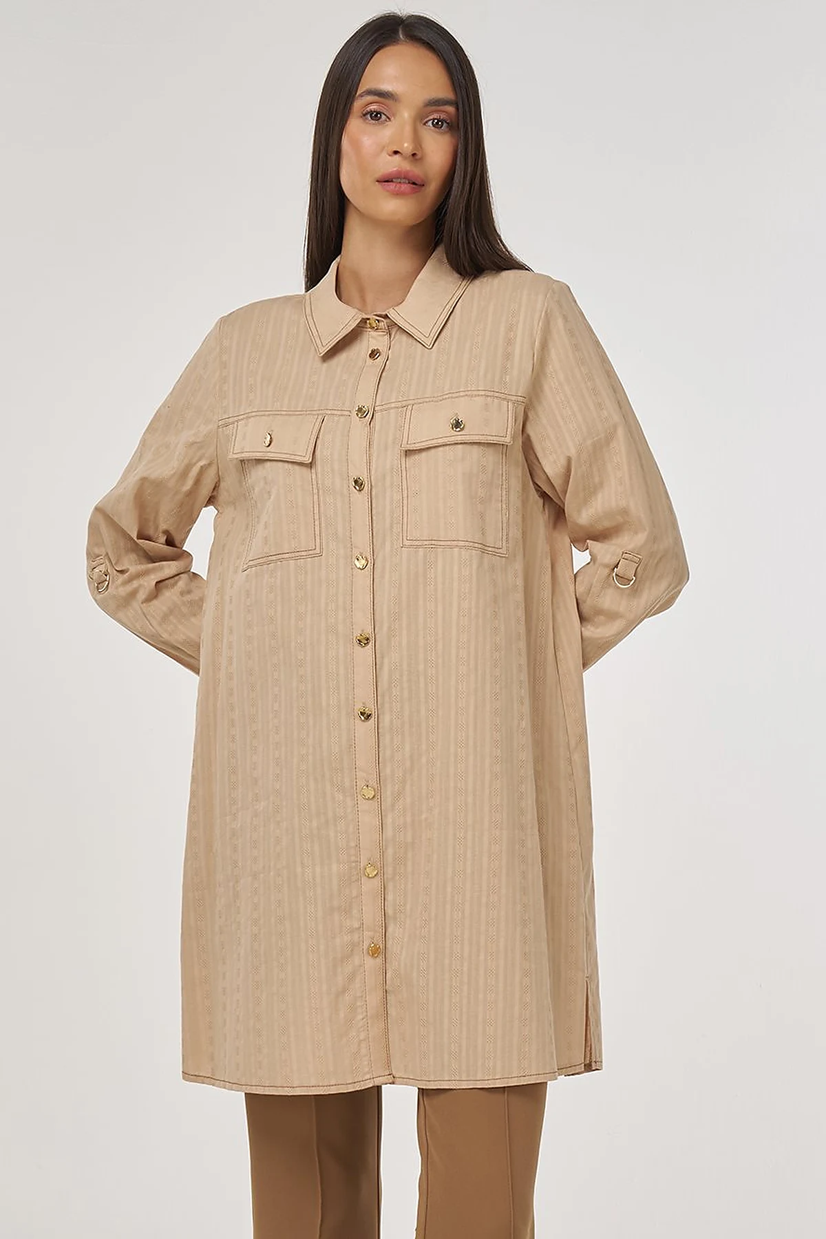 100% Cotton Double Pocket Tunic Beige