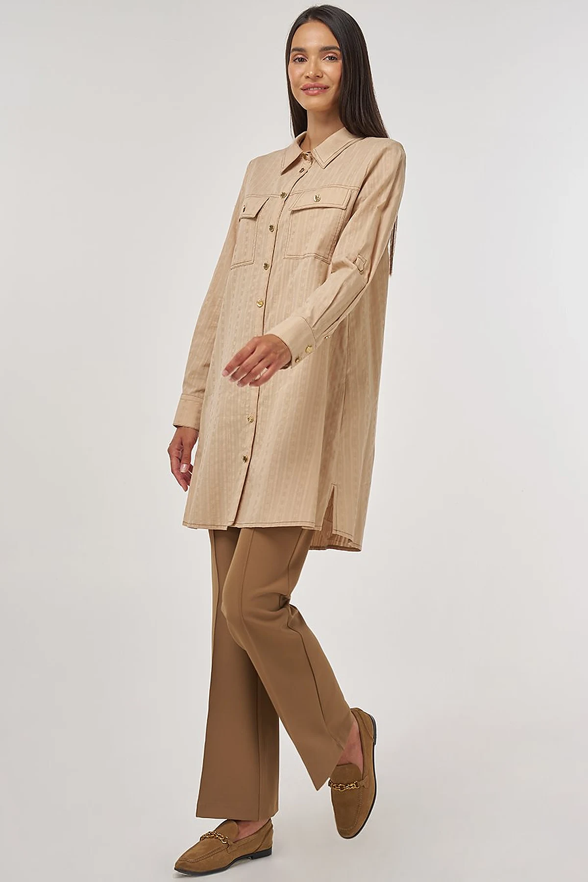 100% Cotton Double Pocket Tunic Beige