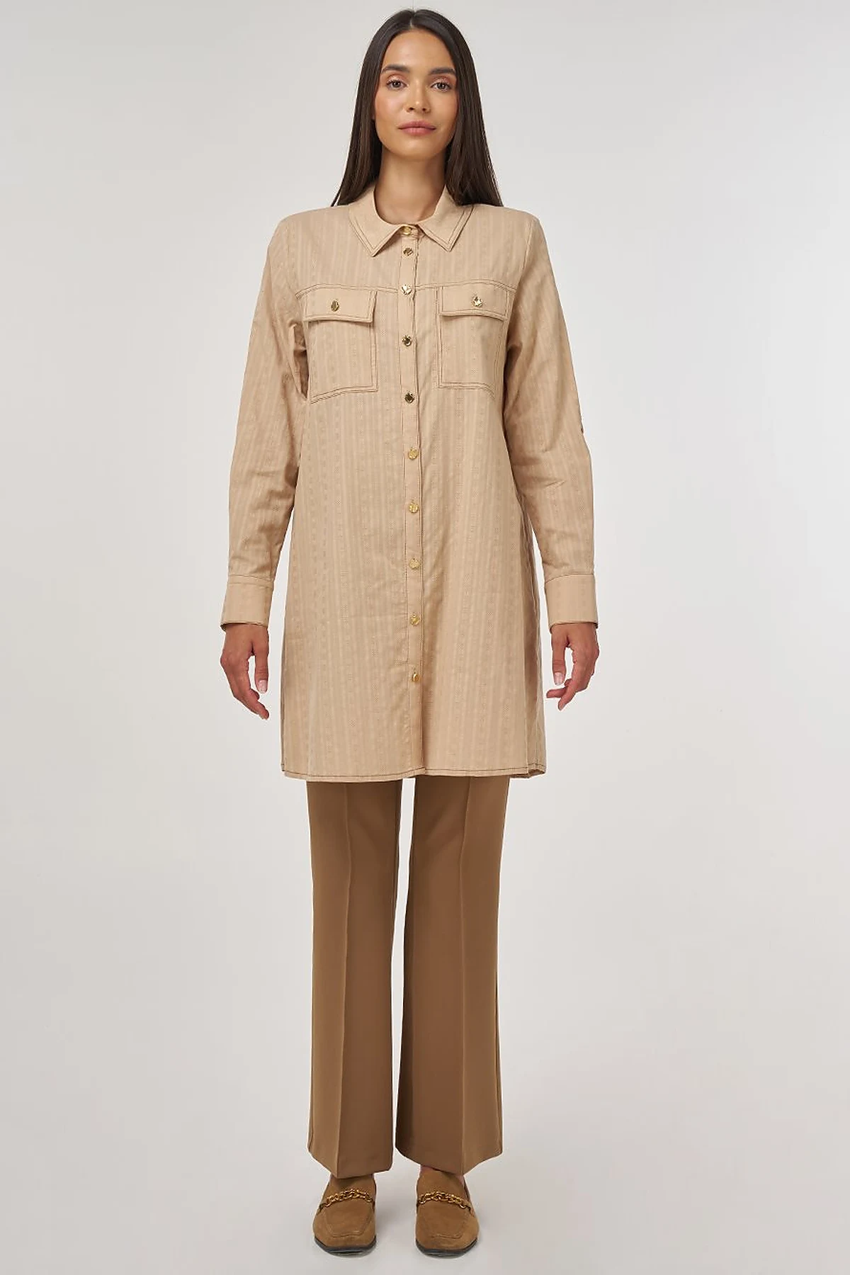 100% Cotton Double Pocket Tunic Beige