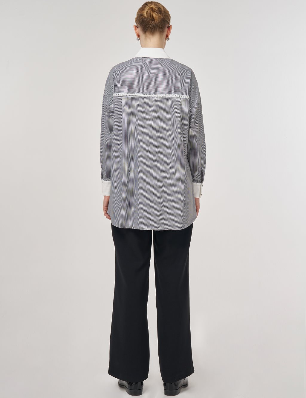 Striped Eyelet Cotton Tunic Black