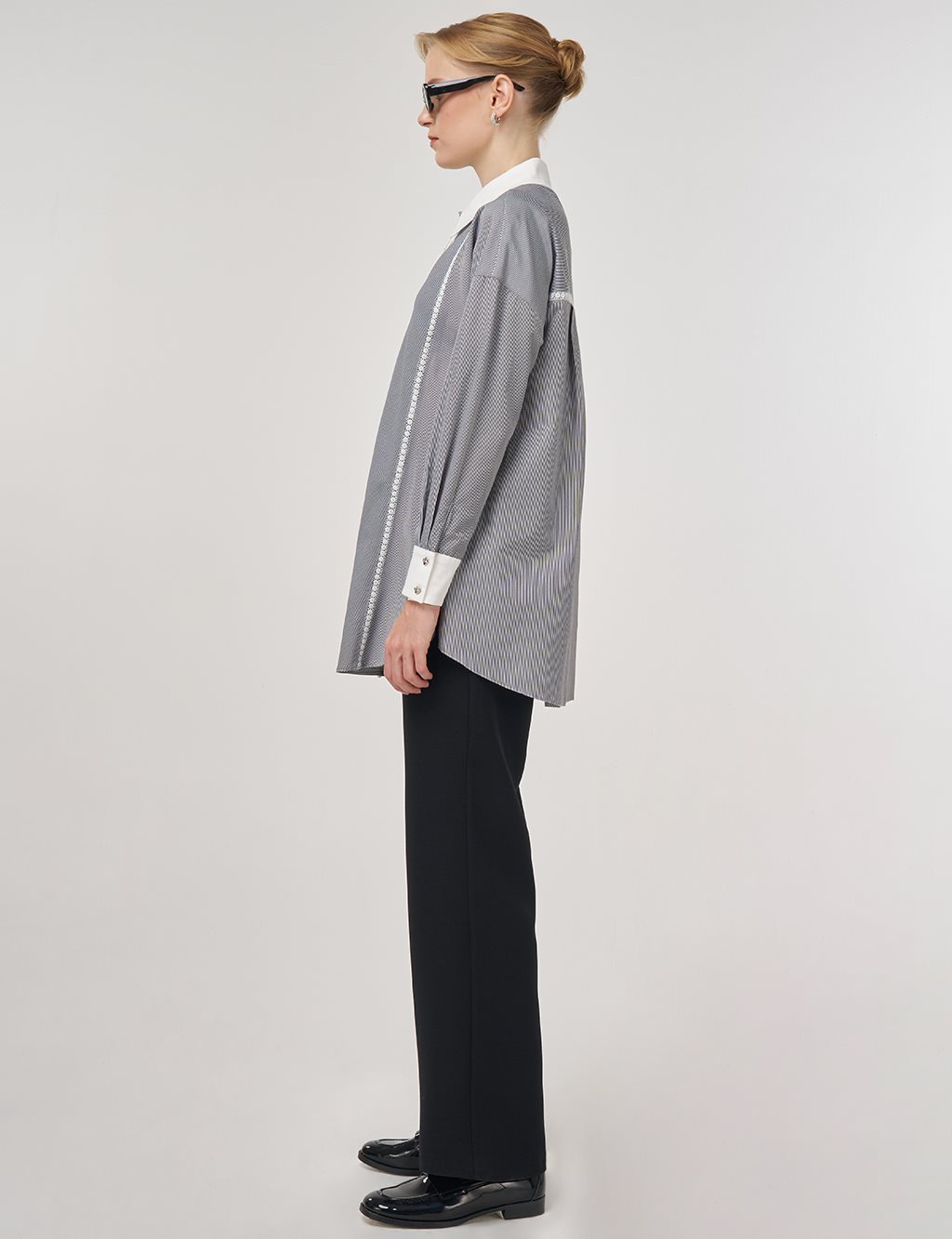 Striped Eyelet Cotton Tunic Black