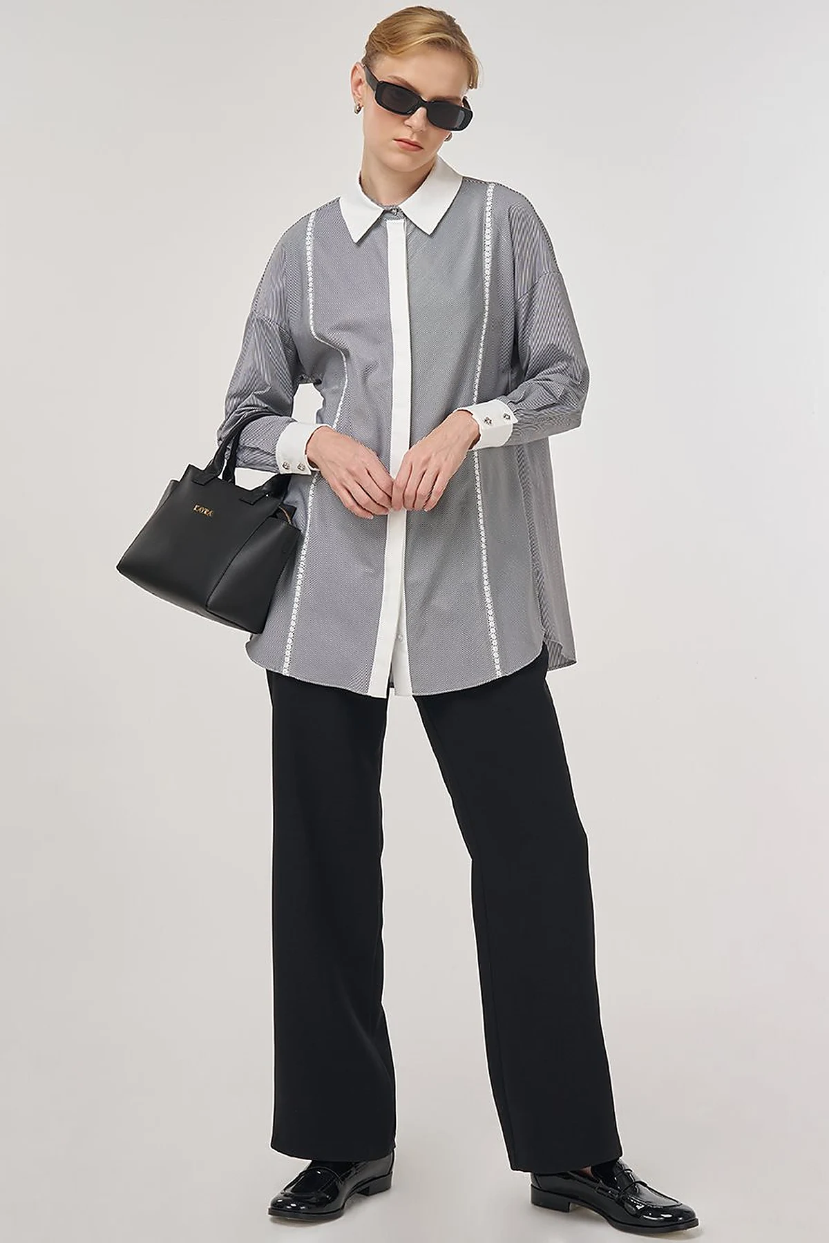 Striped Eyelet Cotton Tunic Black