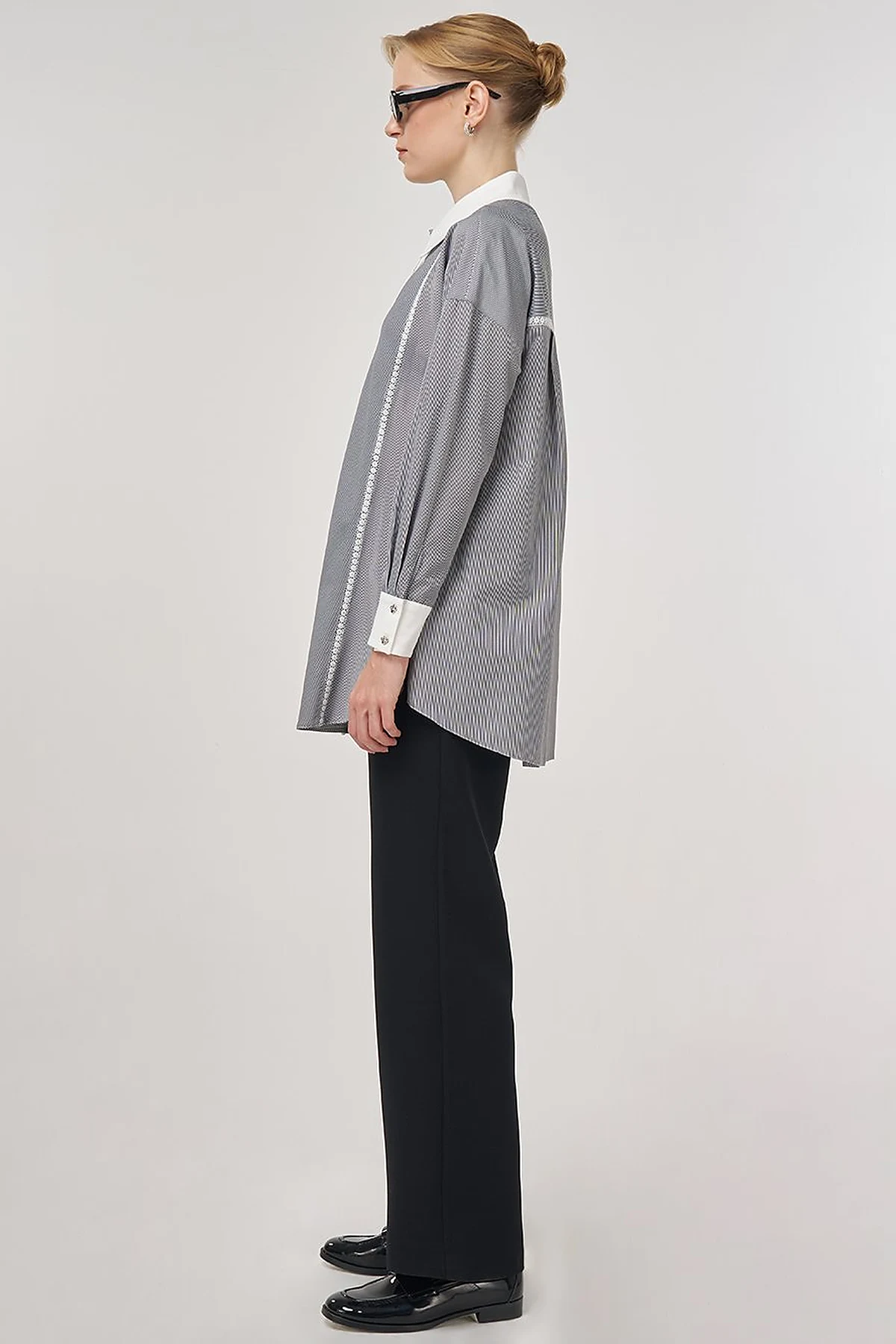 Striped Eyelet Cotton Tunic Black