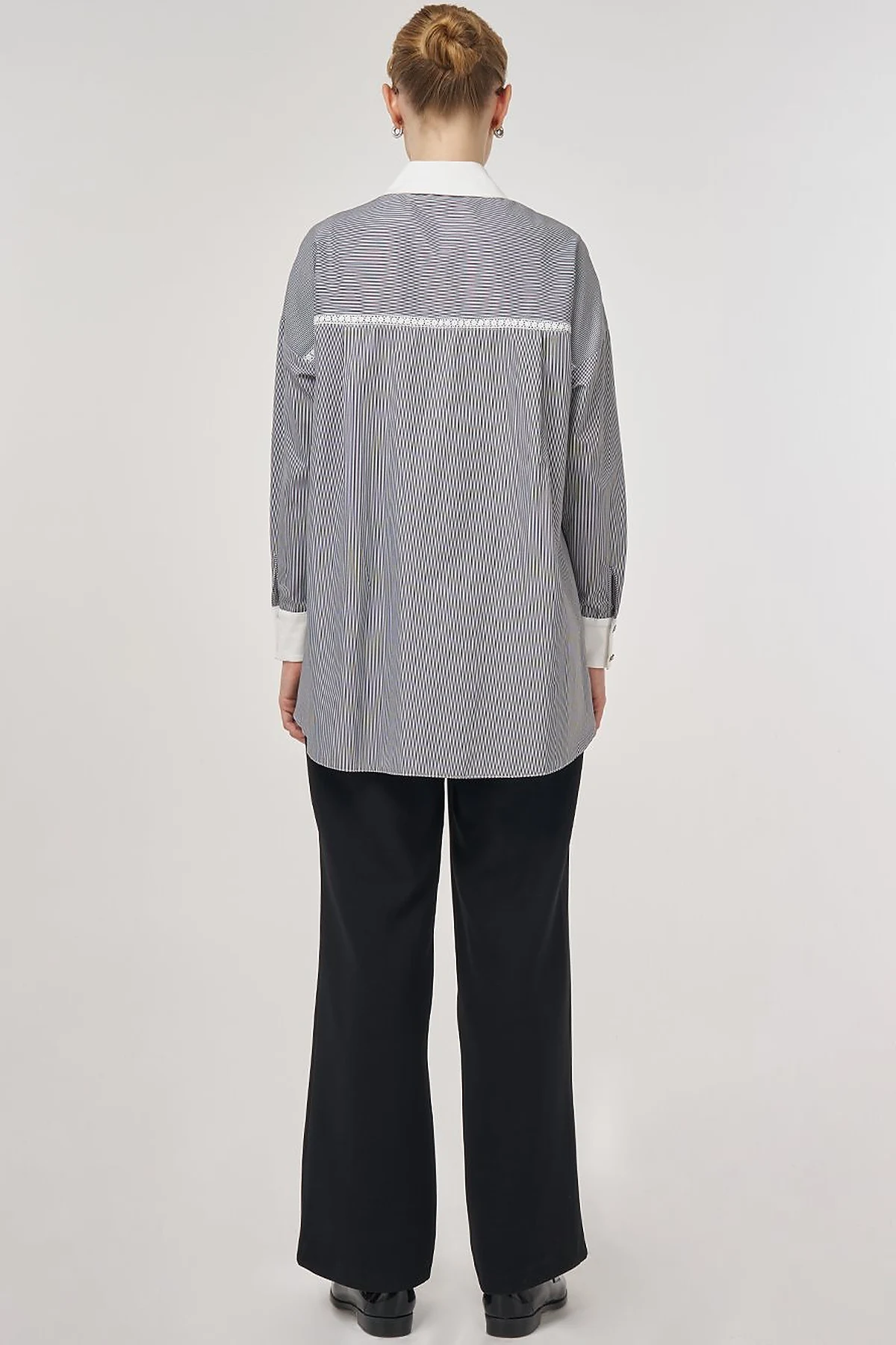 Striped Eyelet Cotton Tunic Black