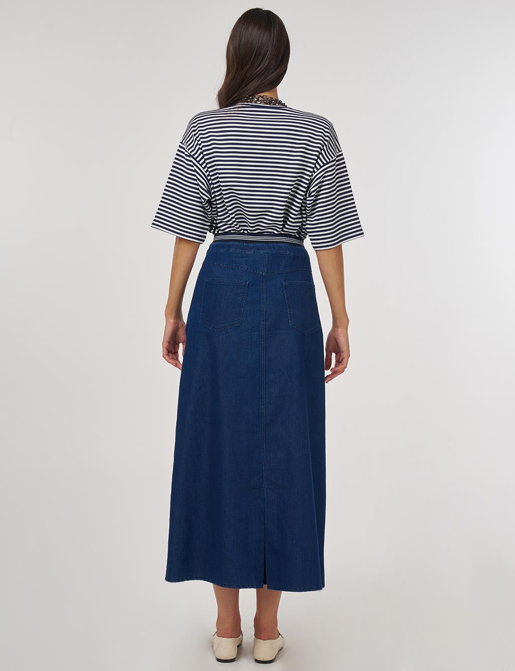 Waistband Denim Skirt Navy