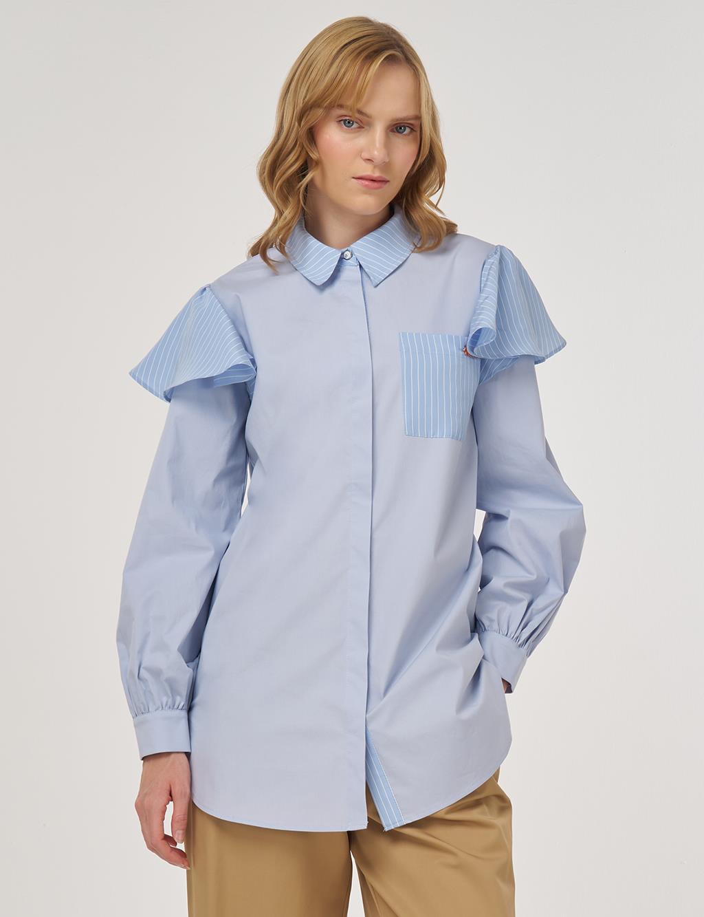 Fırfır Detaylı Pamuklu Tunik Mavi