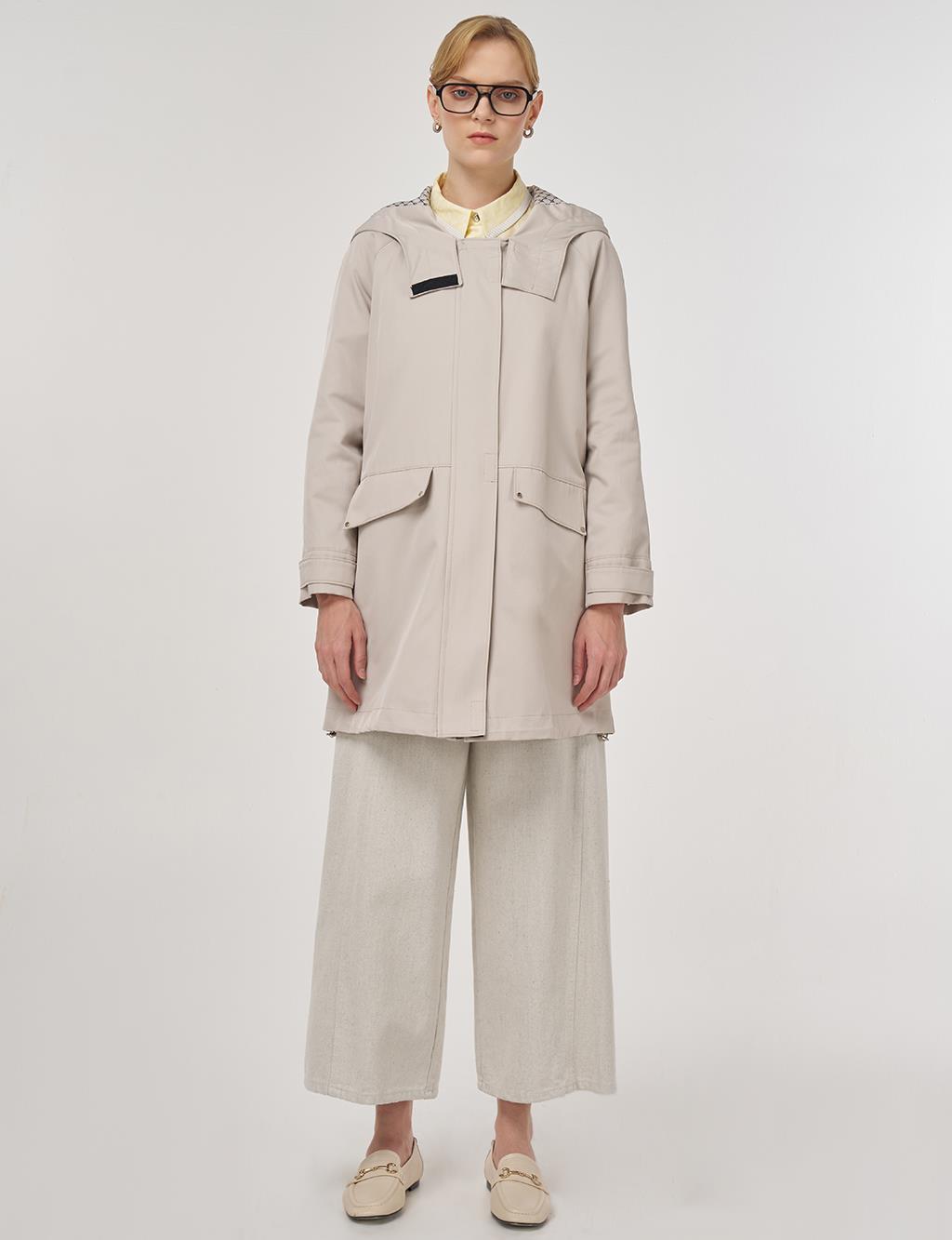 Hooded Short Trench Coat Stone 