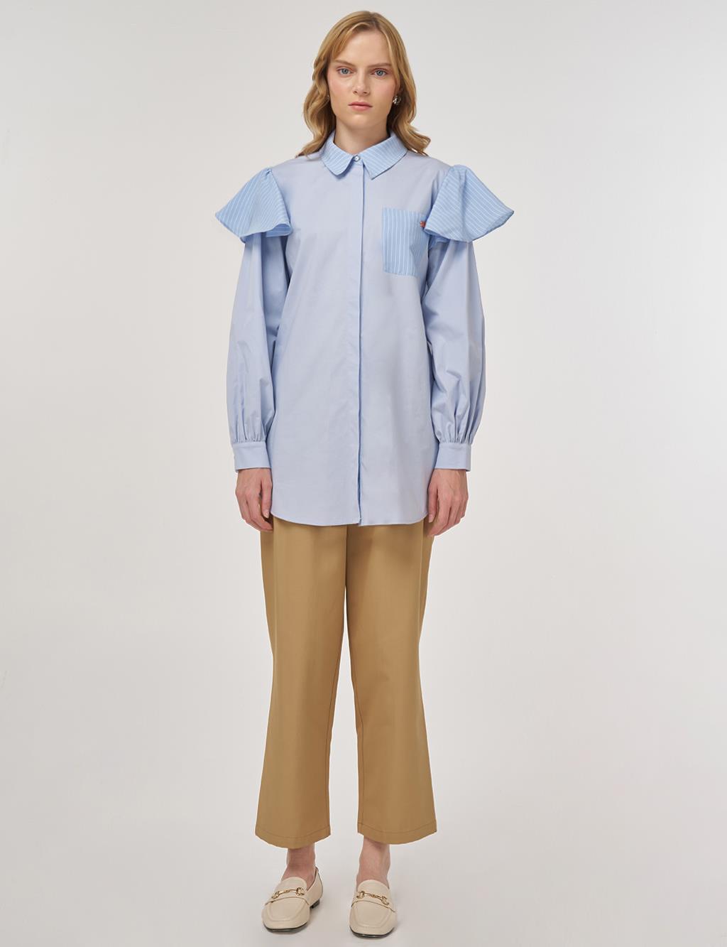 Fırfır Detaylı Pamuklu Tunik Mavi