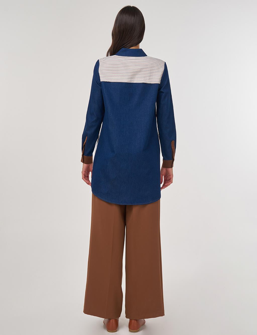 Renk Bloklu Viskon Tunik Kahve 