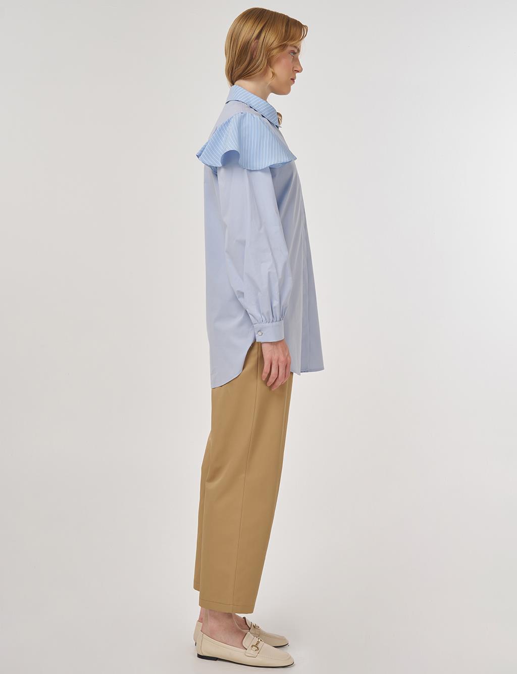 Fırfır Detaylı Pamuklu Tunik Mavi