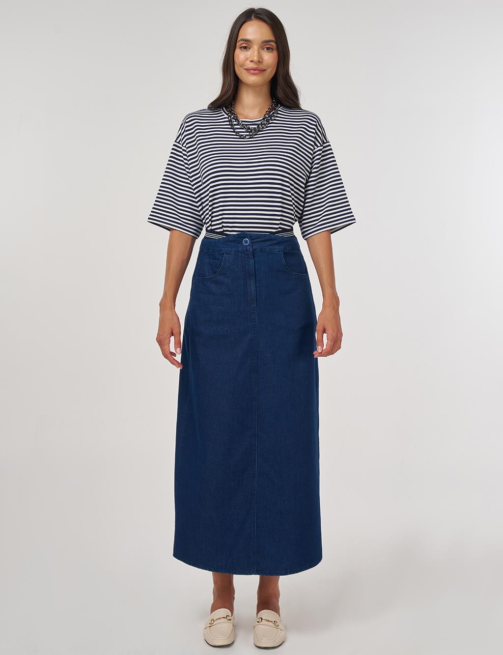Waistband Denim Skirt Navy