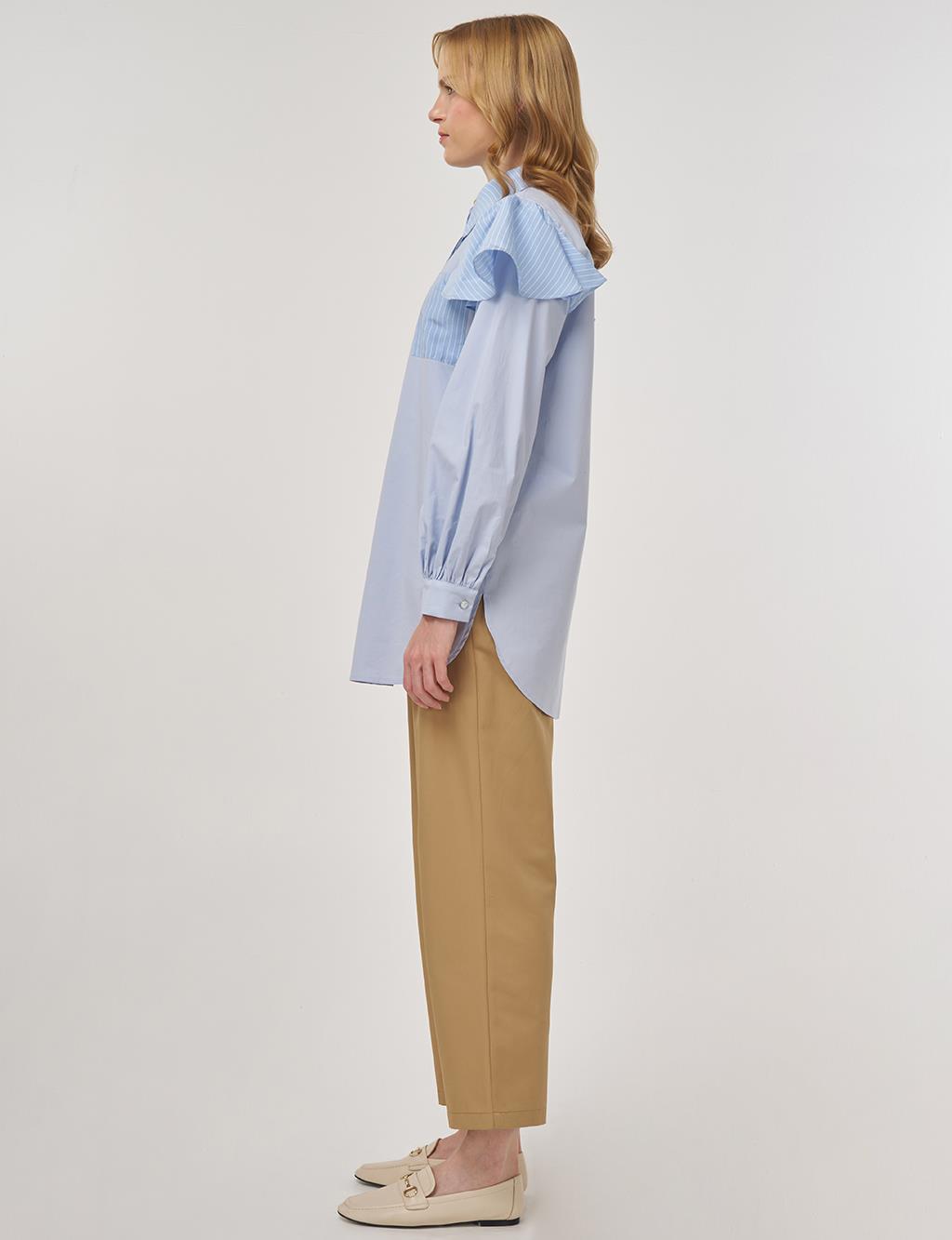 Fırfır Detaylı Pamuklu Tunik Mavi