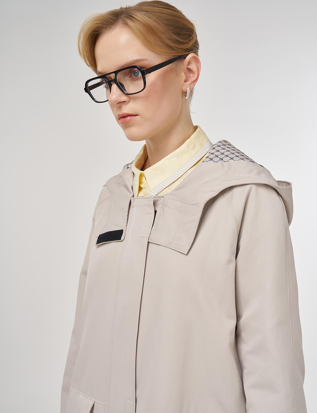 Hooded Short Trench Coat Stone 