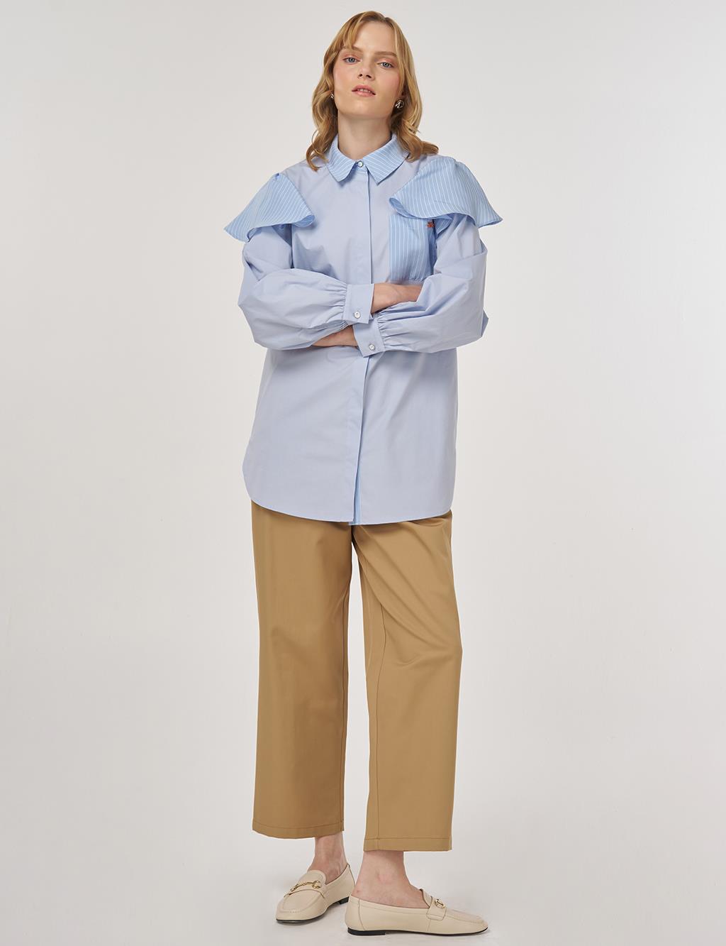 Fırfır Detaylı Pamuklu Tunik Mavi