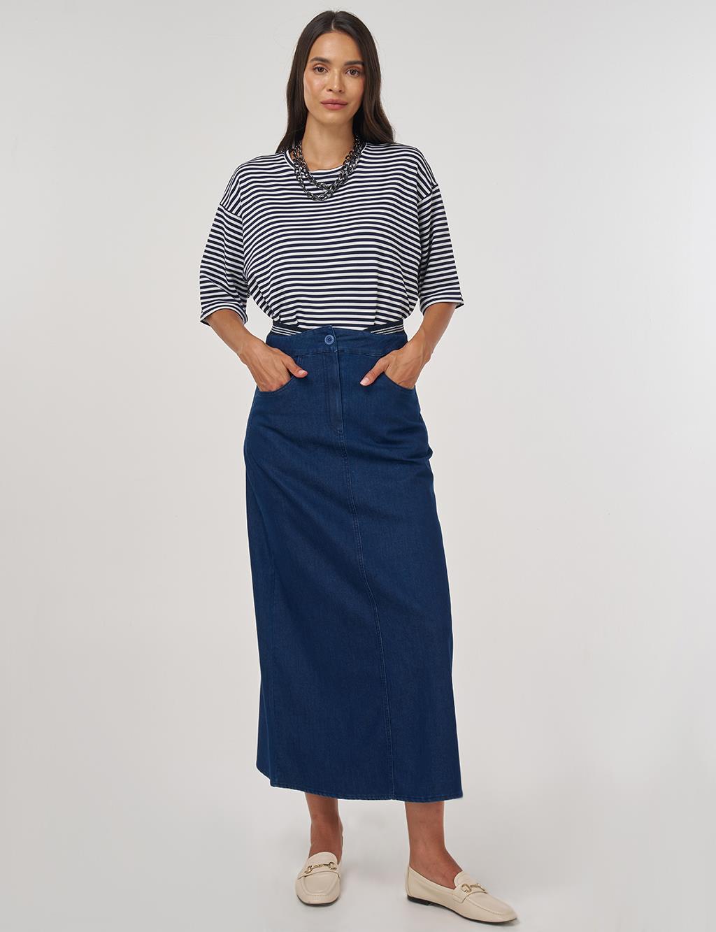 Waistband Denim Skirt Navy