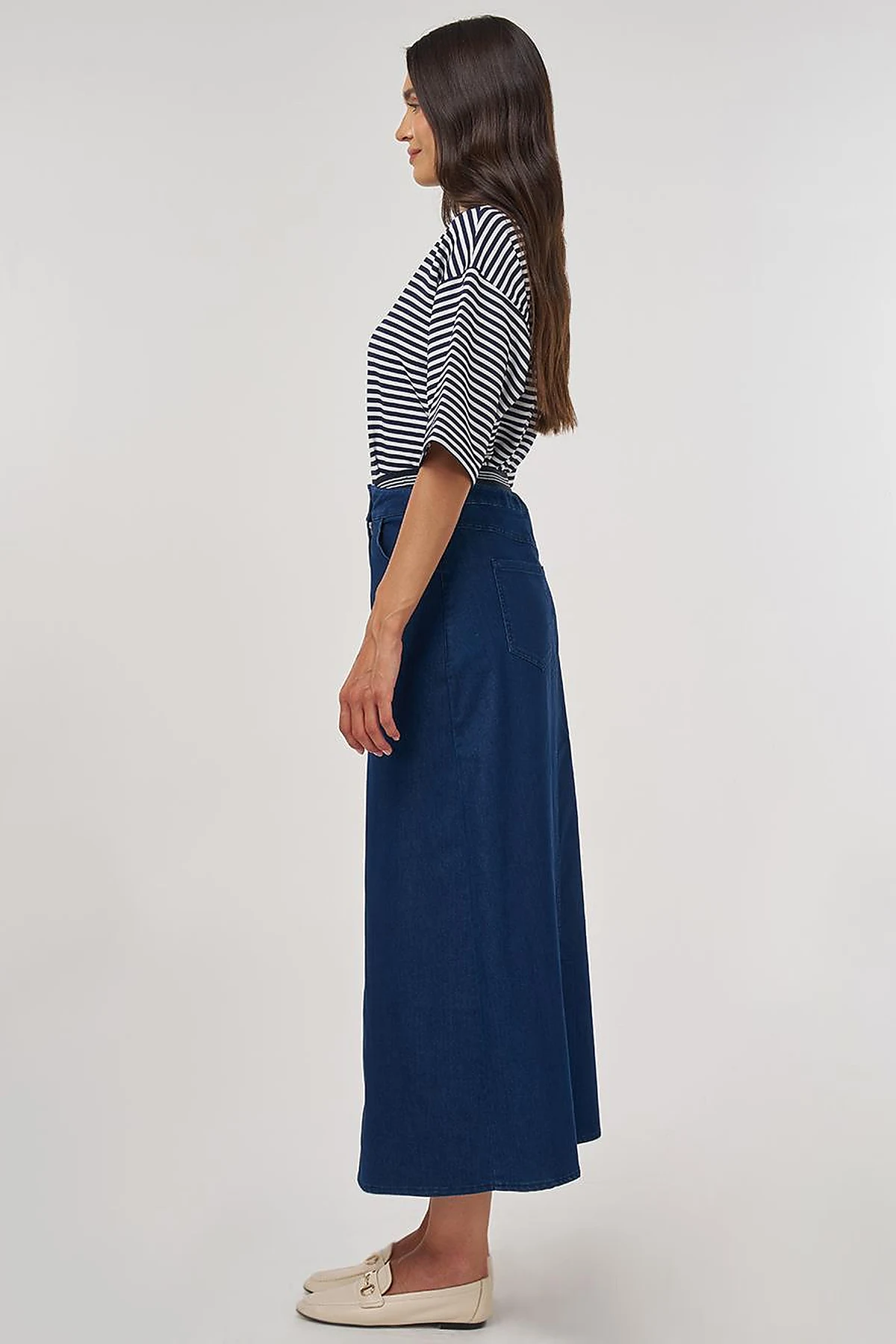 Bel Bantlı Denim Etek Lacivert 