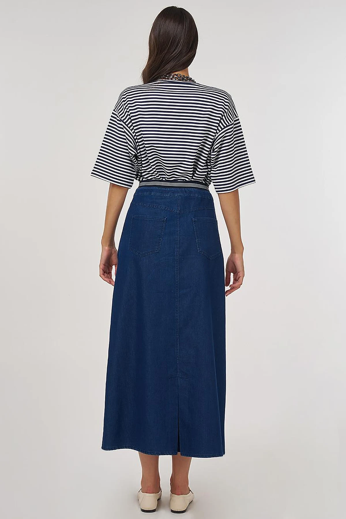 Bel Bantlı Denim Etek Lacivert 