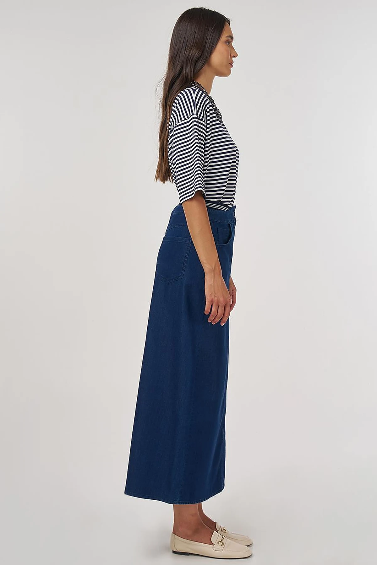 Bel Bantlı Denim Etek Lacivert 
