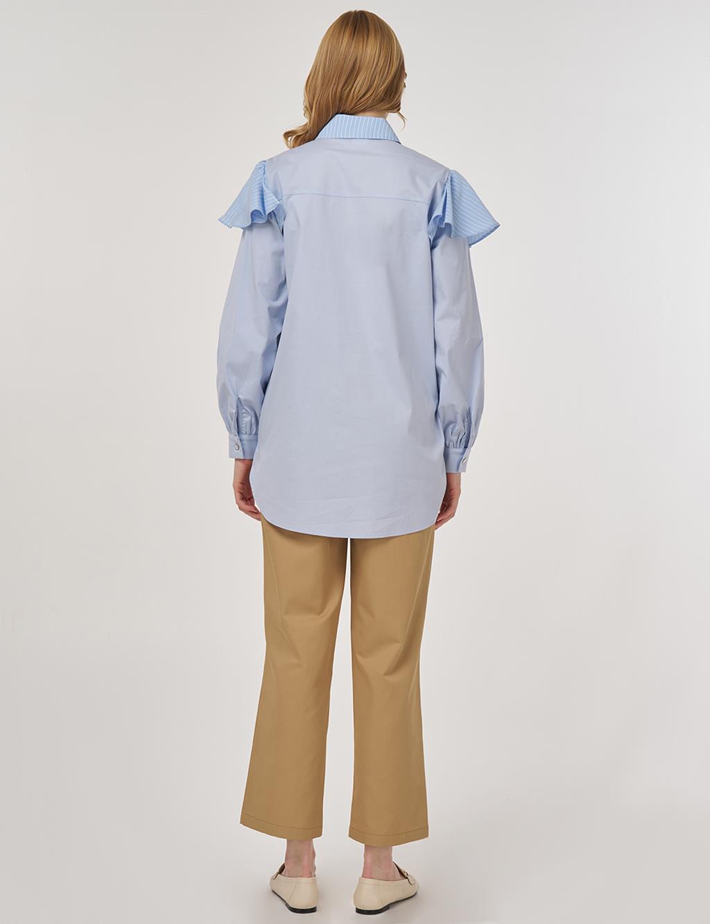Fırfır Detaylı Pamuklu Tunik Mavi