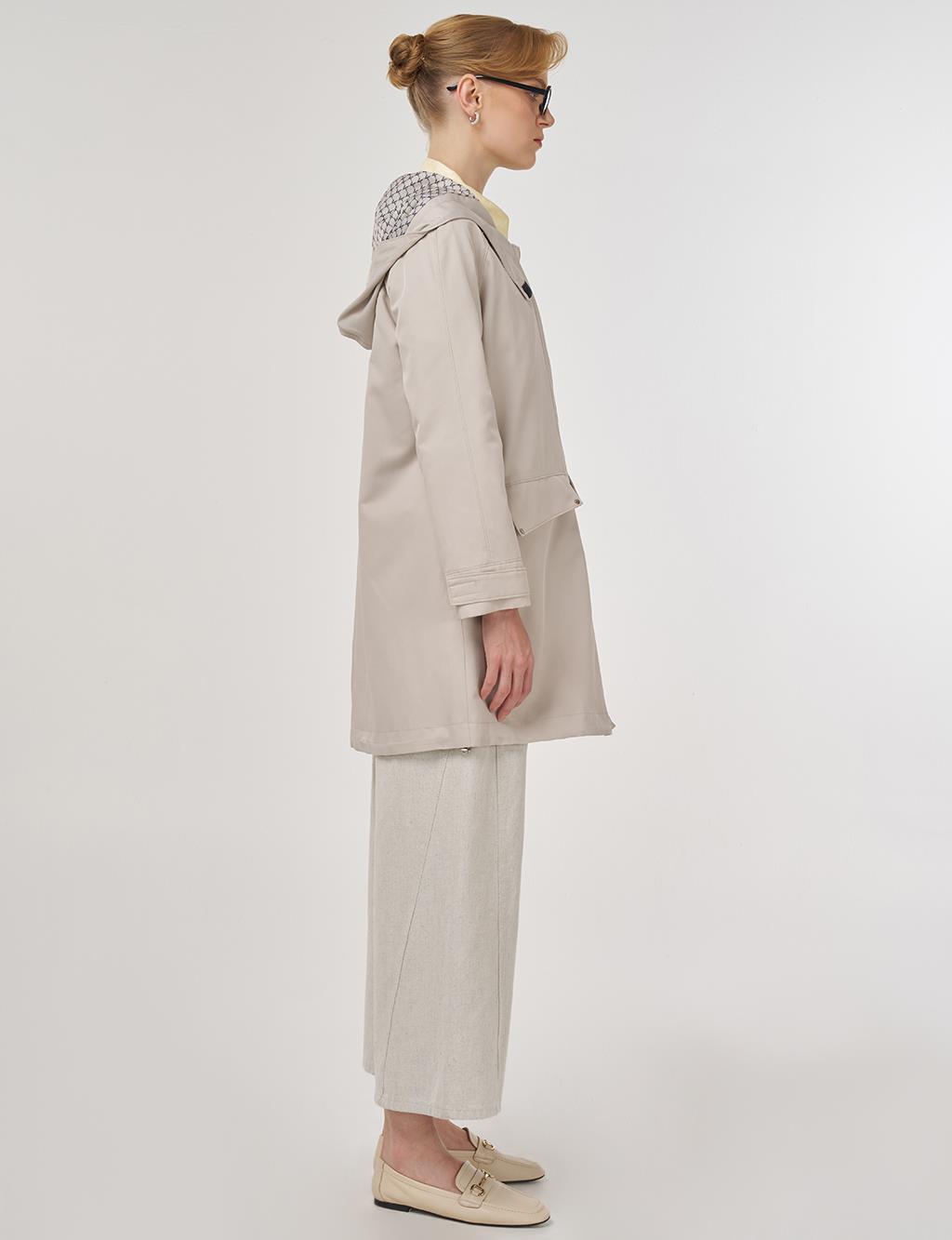 Hooded Short Trench Coat Stone 