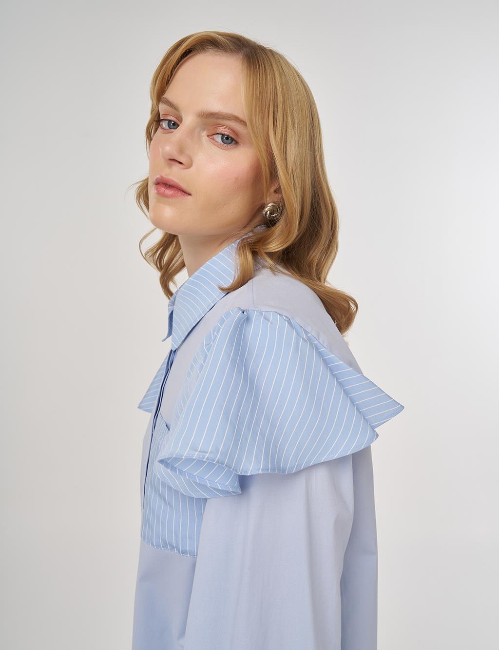 Fırfır Detaylı Pamuklu Tunik Mavi