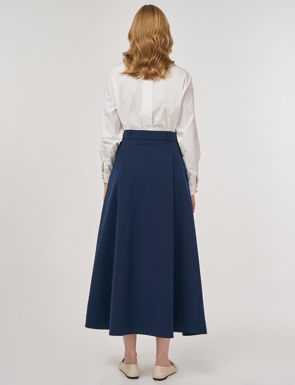 Belted Flared Skirt Dark Navy