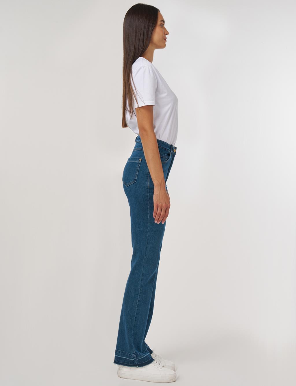 Straight High-Waisted Denim Trousers Navy