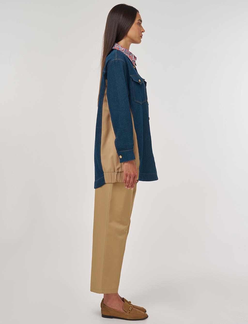 Jakarlı Denim Ceket Lacivert 
