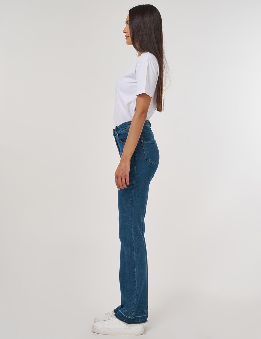 Straight High-Waisted Denim Trousers Navy