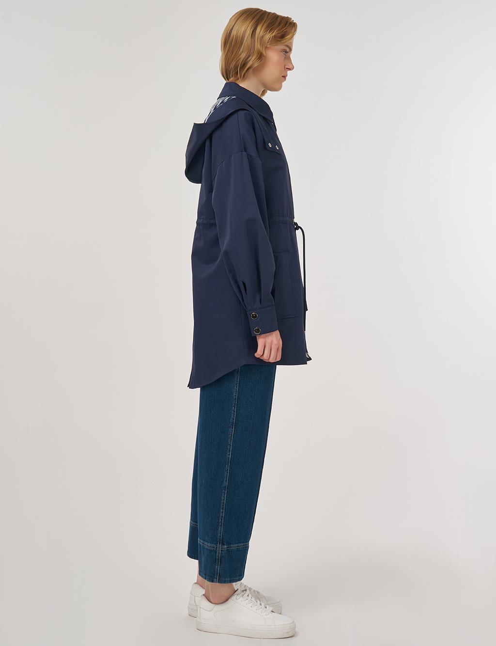 Shawl Collar Trench Coat Dark Navy 
