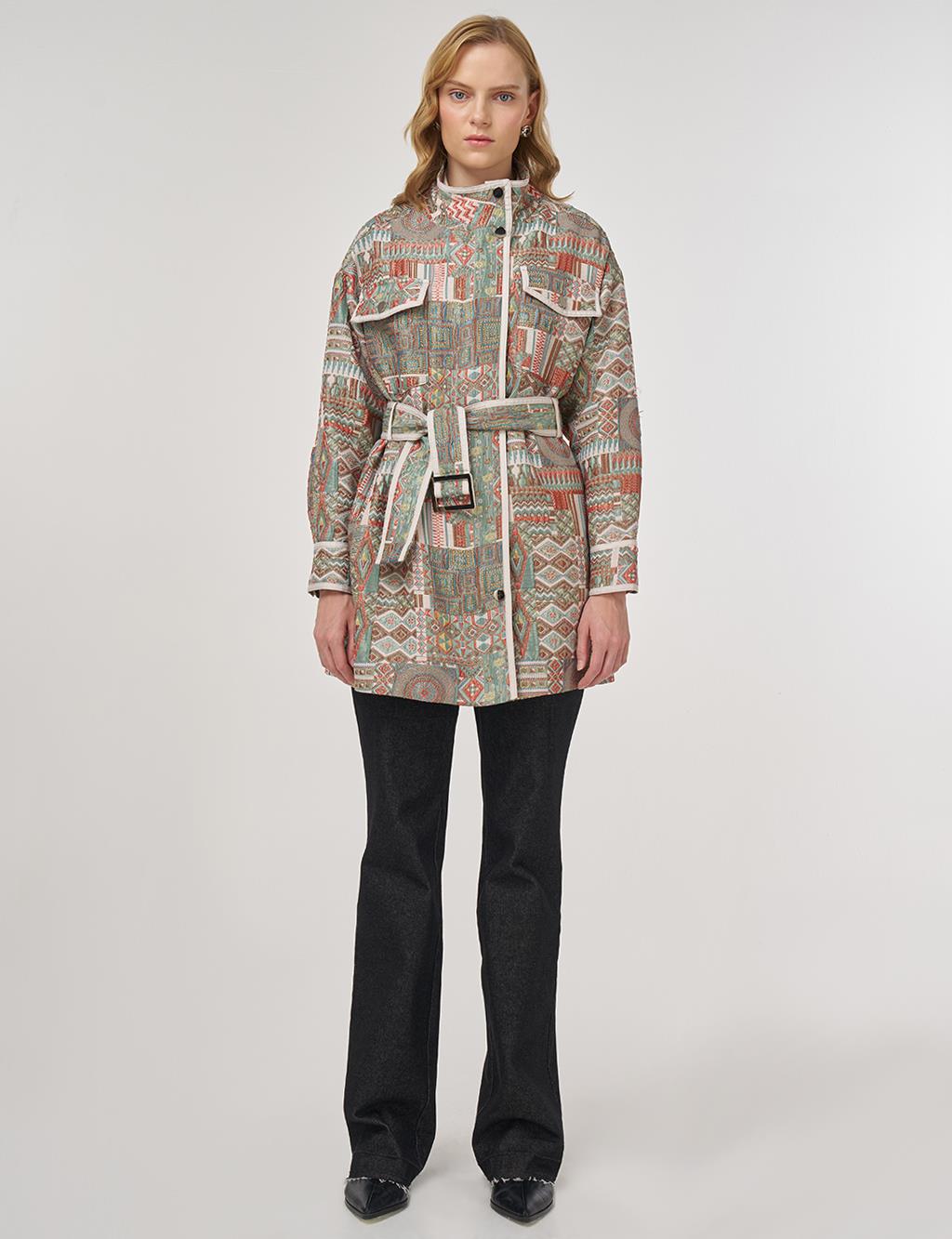 Patterned High Neck Jacket Mint