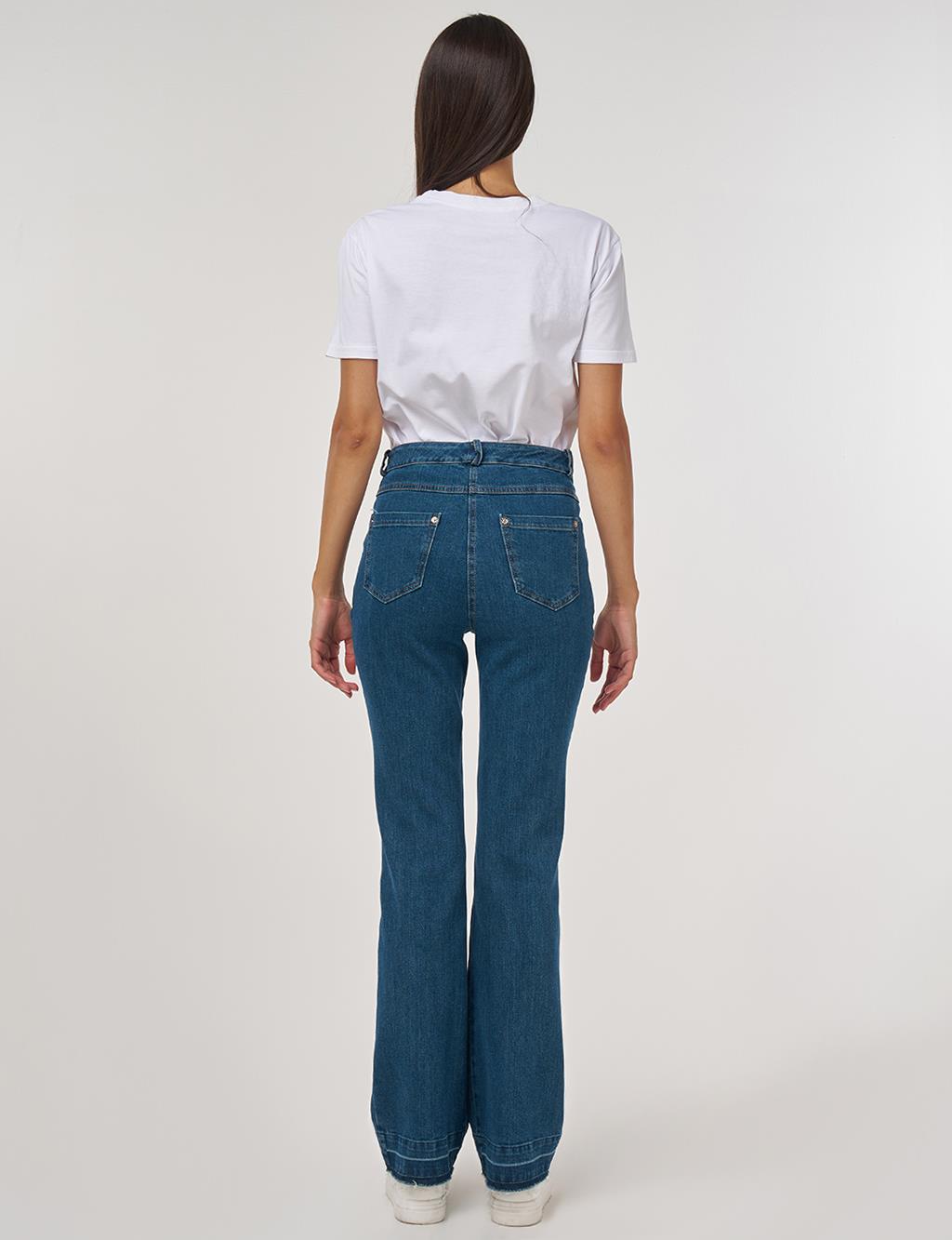Straight High-Waisted Denim Trousers Navy