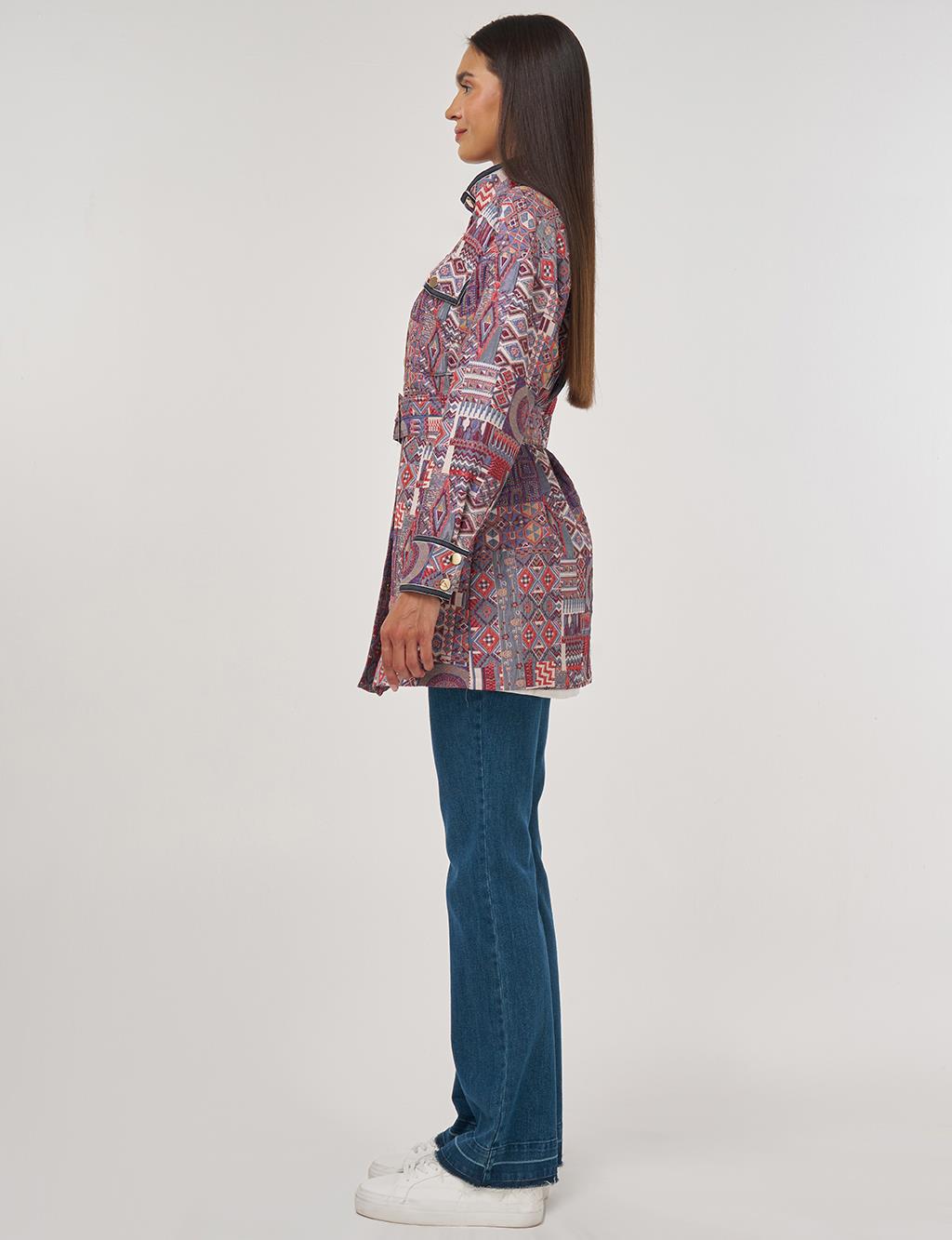 Patterned High Neck Jacket Indigo 