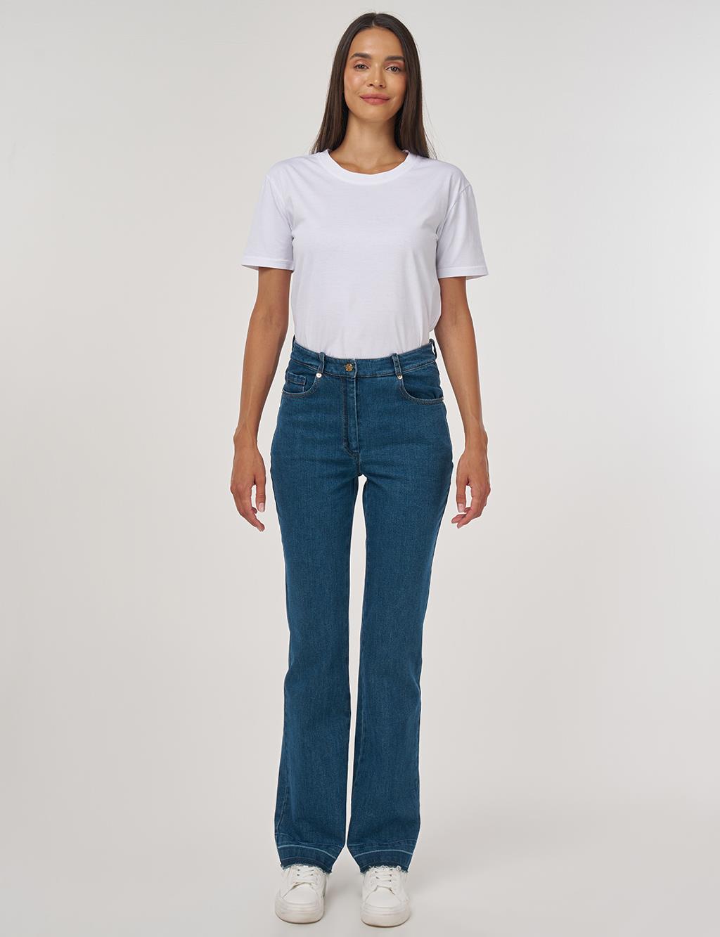 Straight High-Waisted Denim Trousers Navy