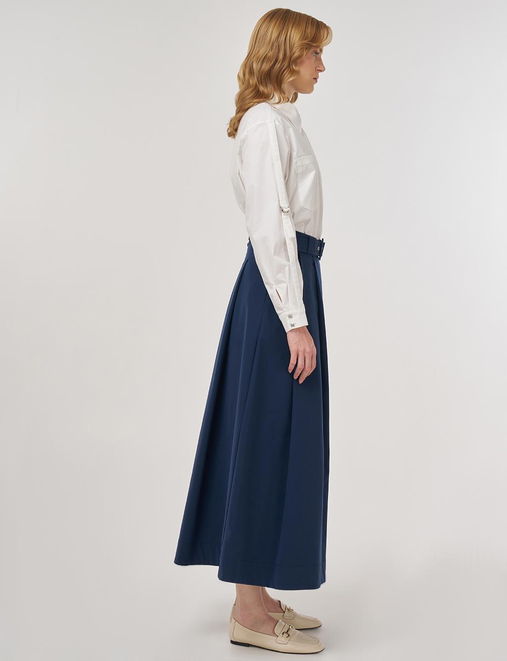 Belted Flared Skirt Dark Navy