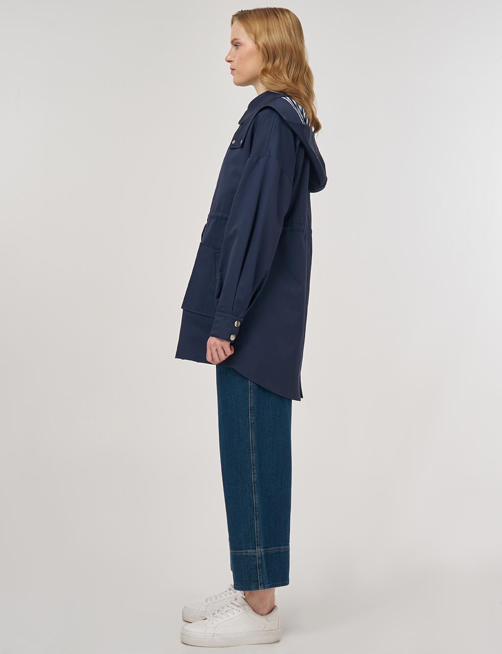 Shawl Collar Trench Coat Dark Navy 