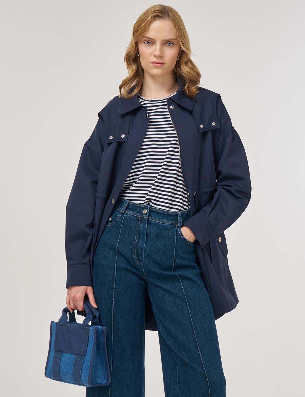 Shawl Collar Trench Coat Dark Navy 