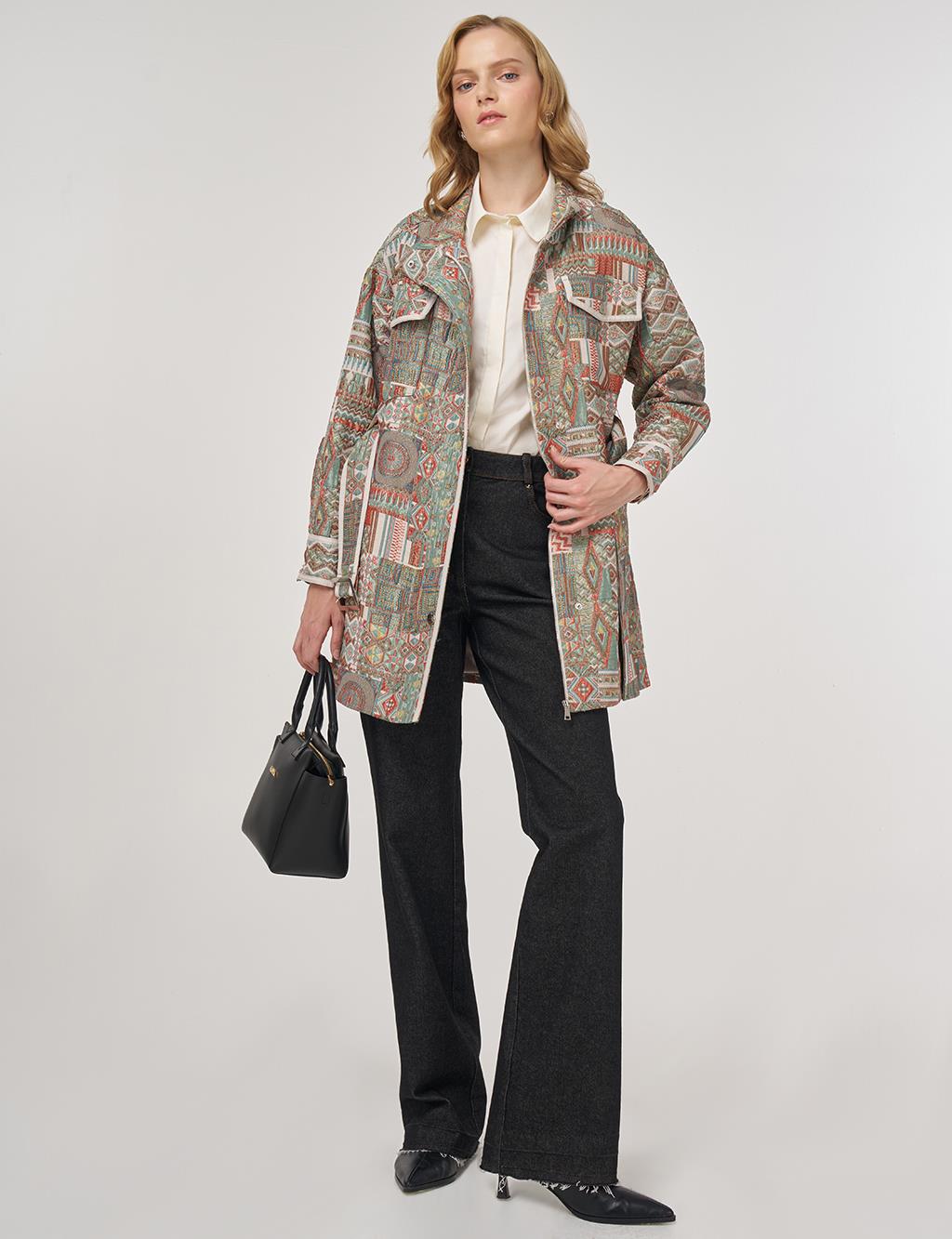 Patterned High Neck Jacket Mint