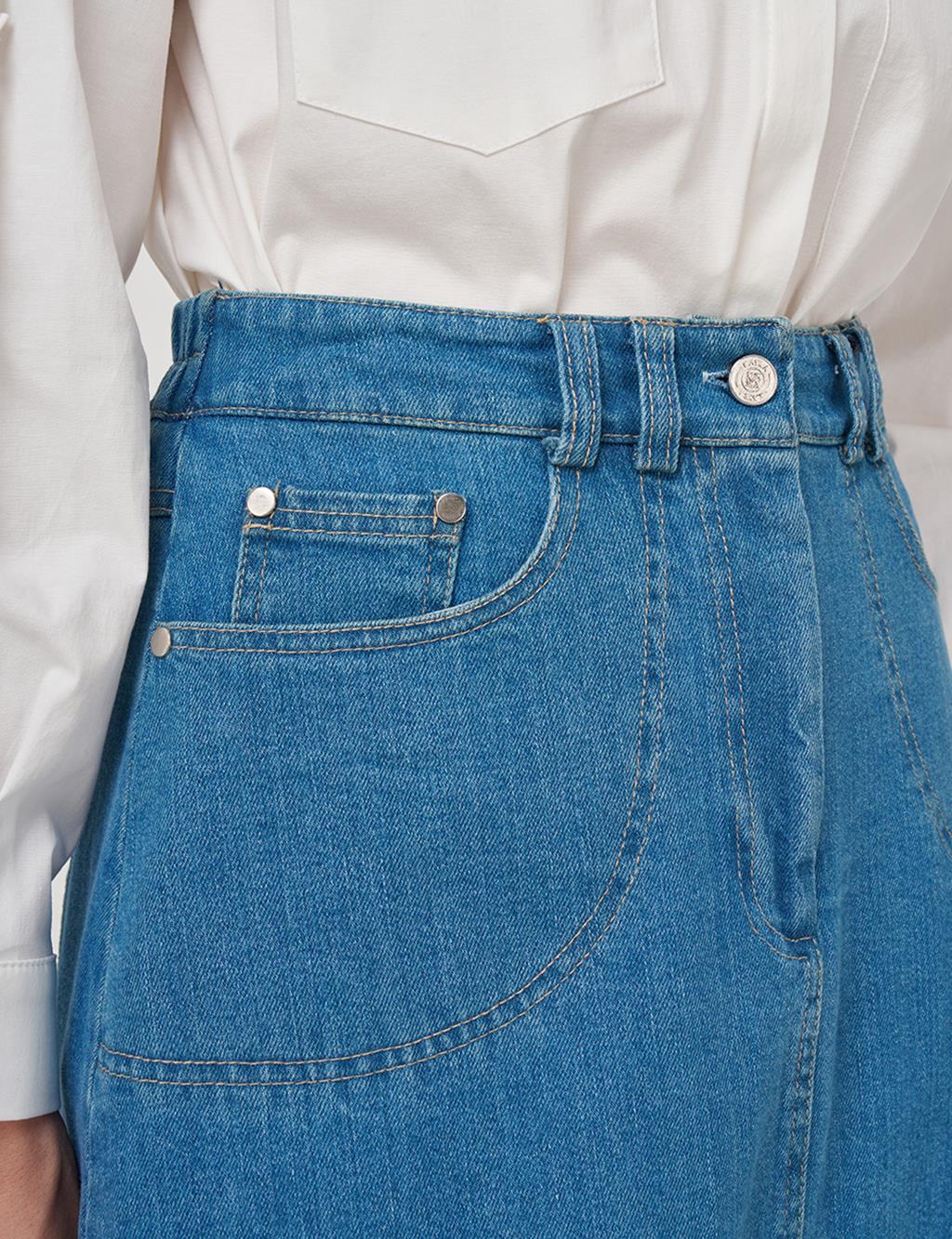 Pocket-Detail Denim Skirt Indigo