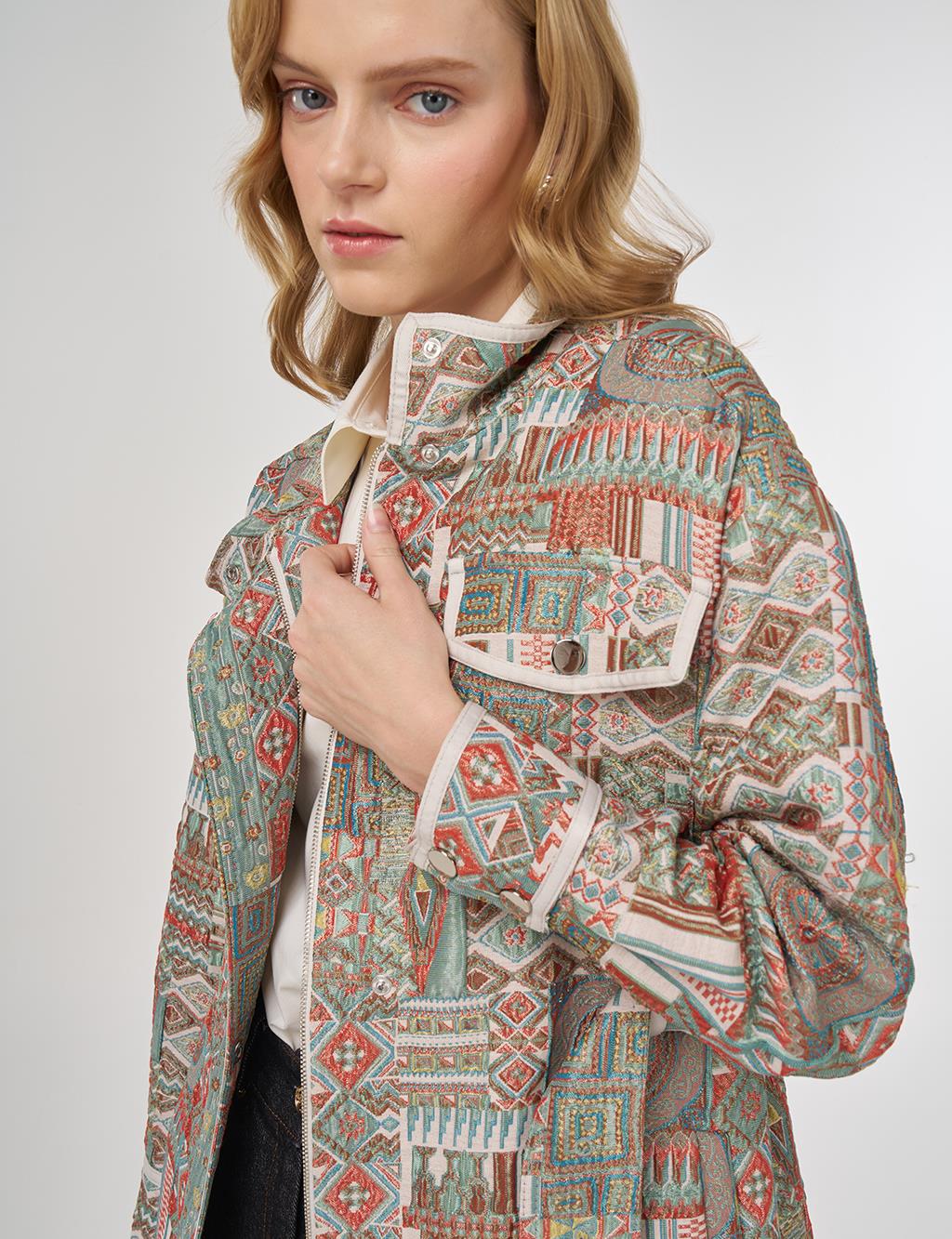 Patterned High Neck Jacket Mint