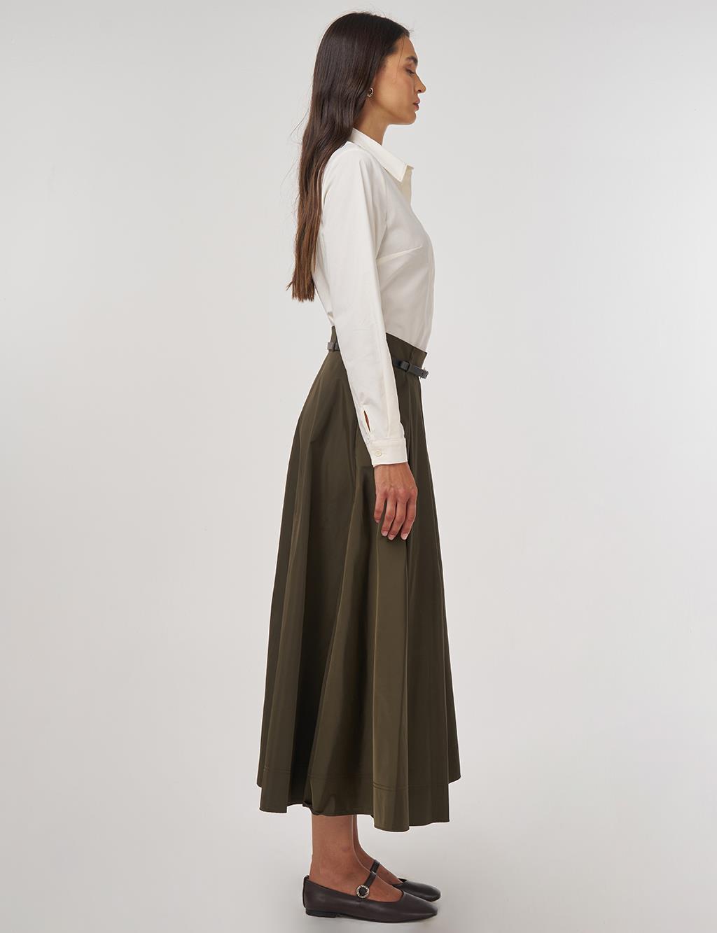Belted Flared Skirt Bronze Khaki