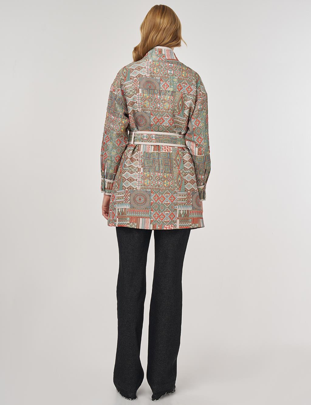 Patterned High Neck Jacket Mint