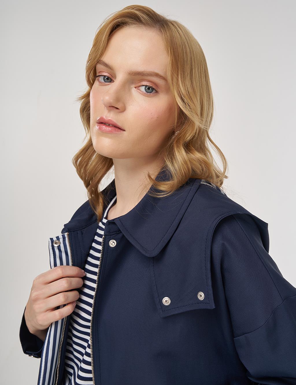 Shawl Collar Trench Coat Dark Navy 