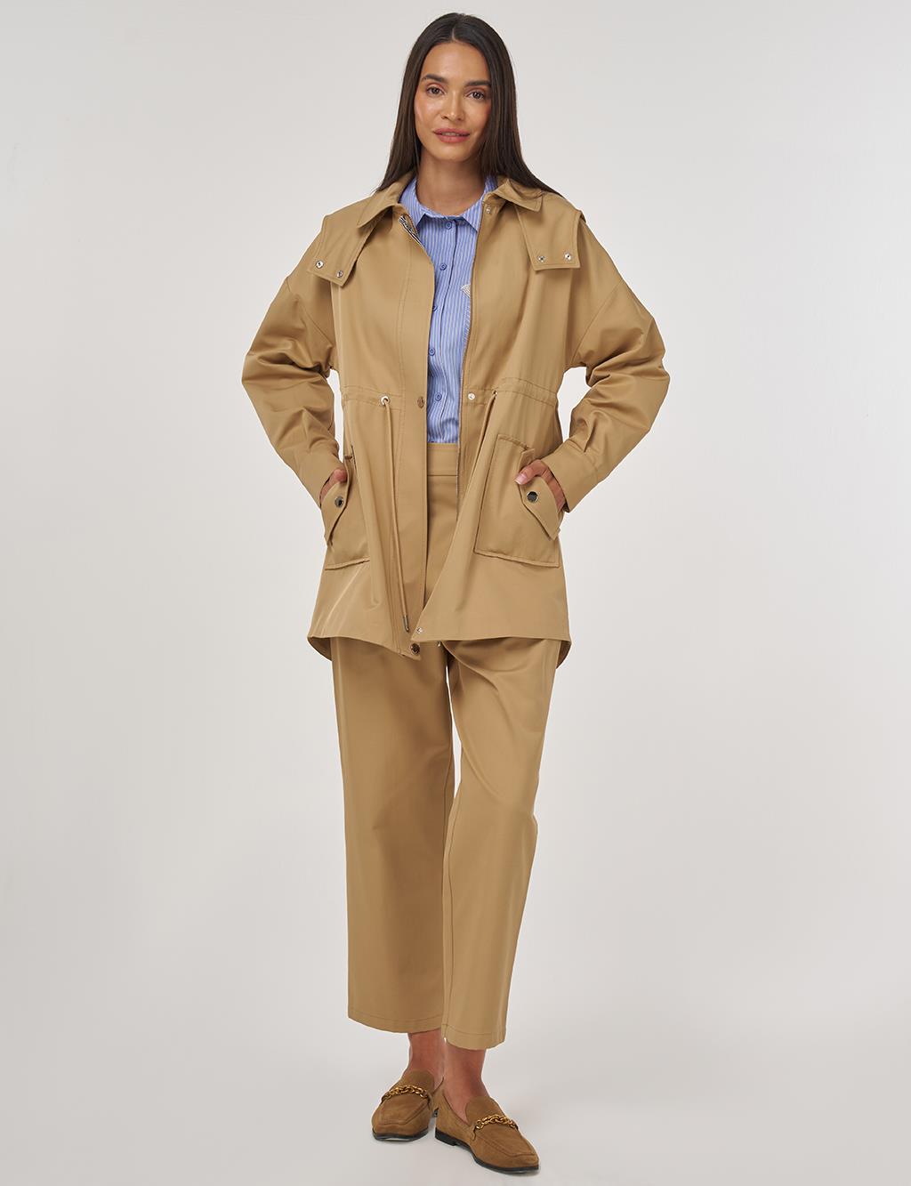 Shawl Collar Trench Coat Beige