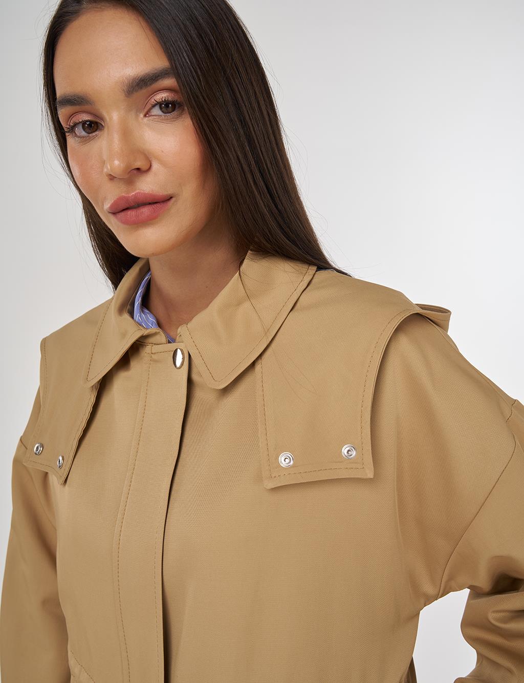 Shawl Collar Trench Coat Beige