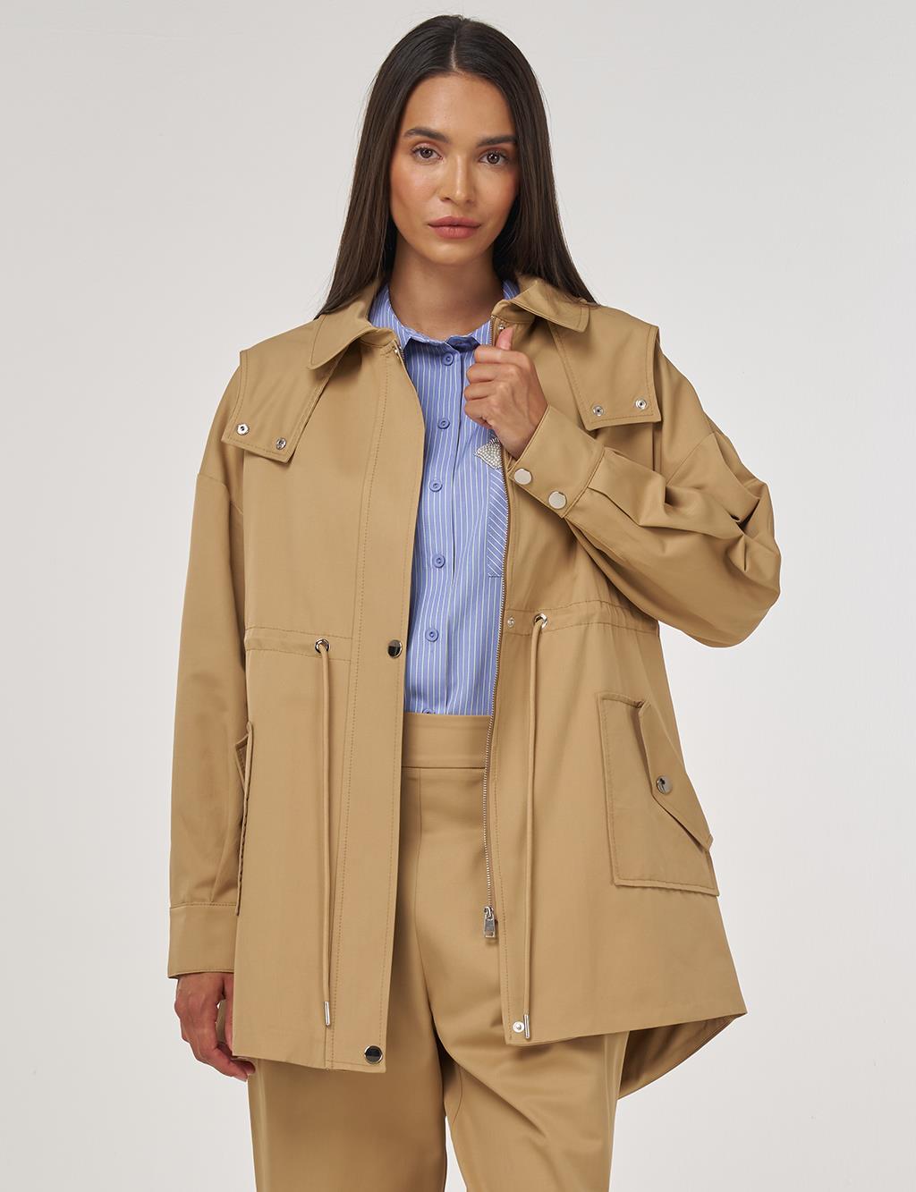 Shawl Collar Trench Coat Beige