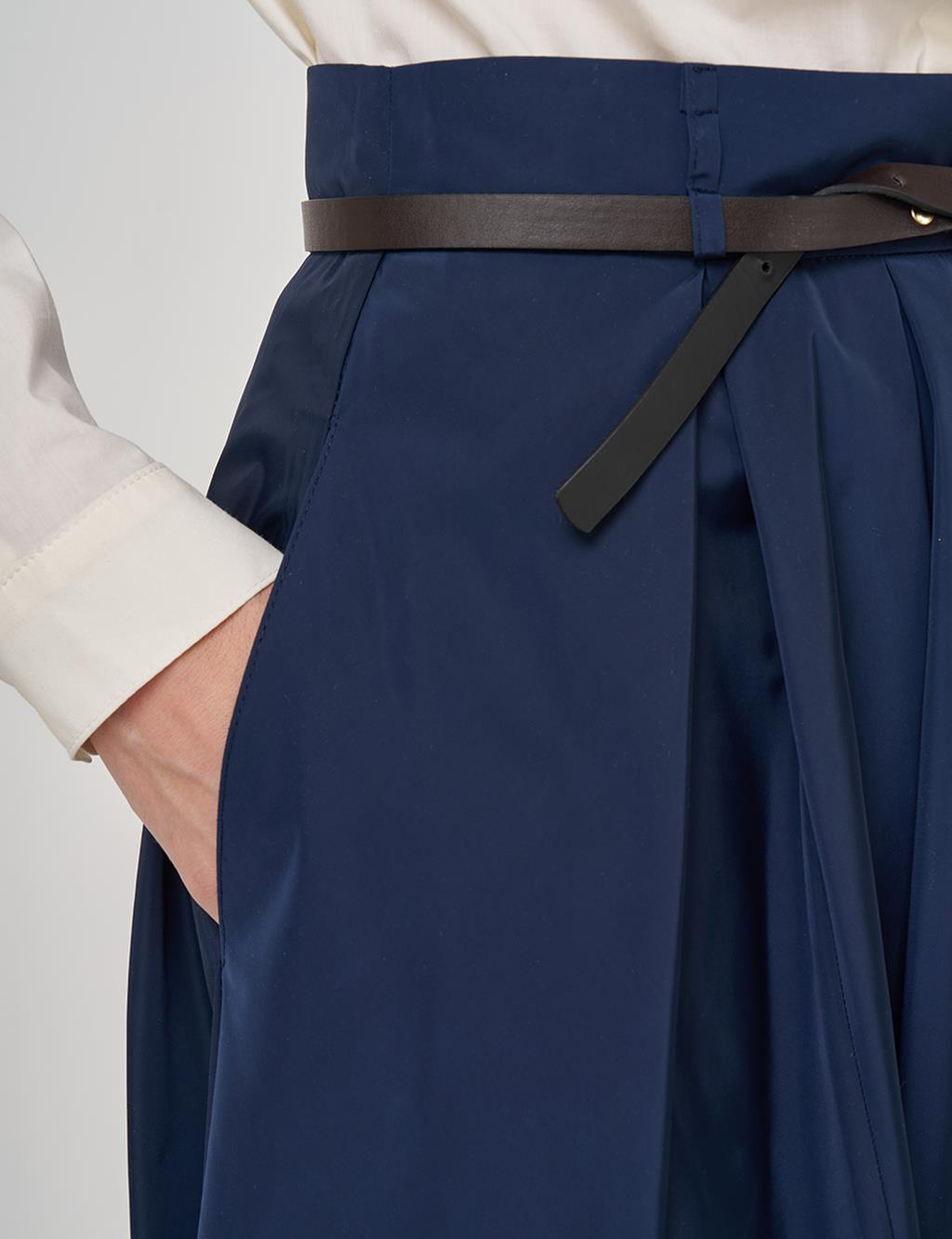 Belted Flared Skirt Dark Navy