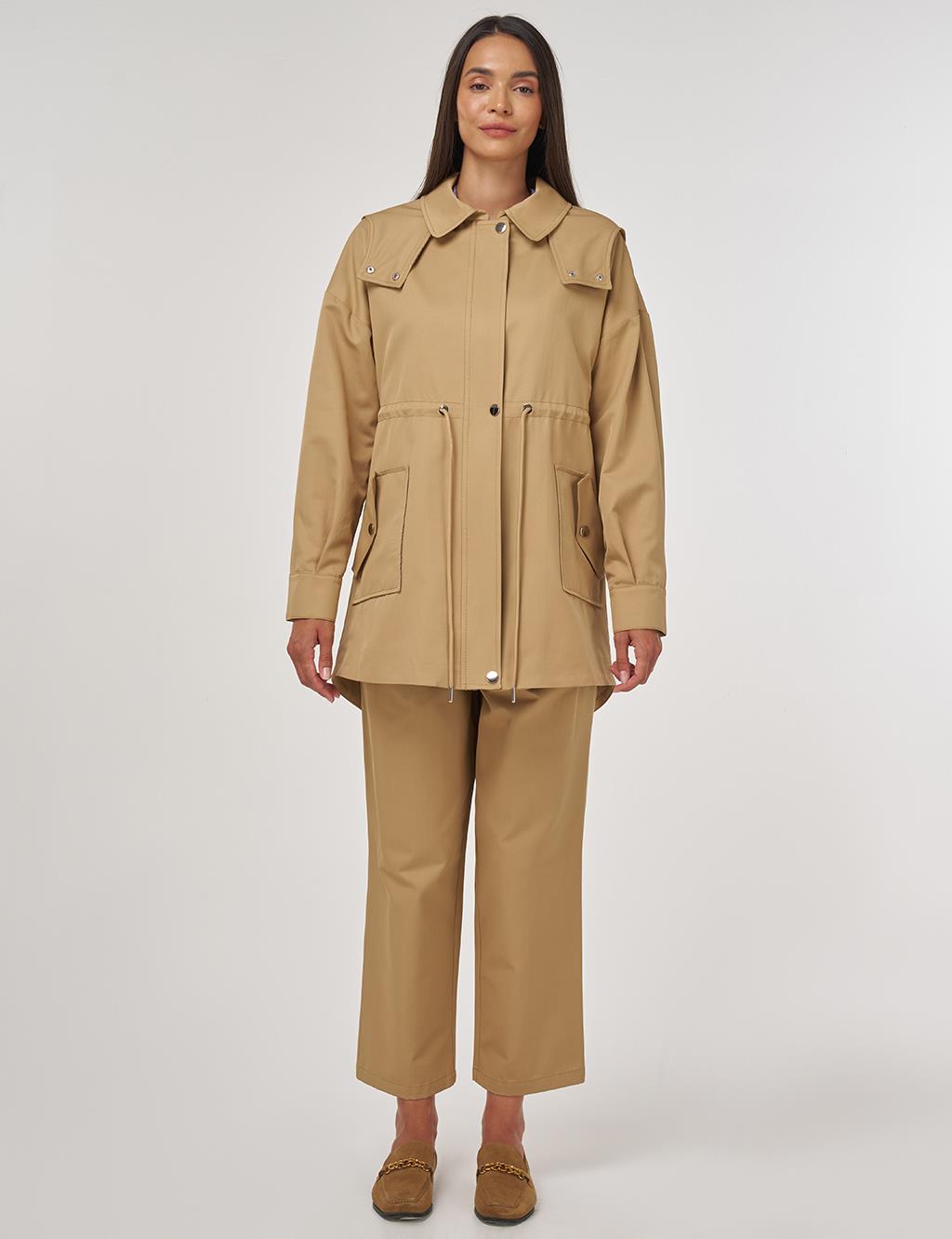 Shawl Collar Trench Coat Beige
